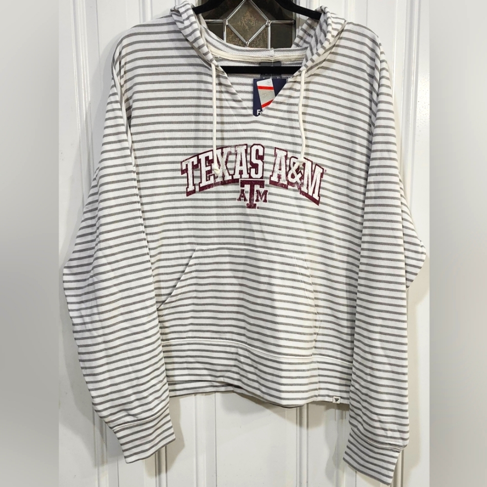NWT Fanatics Texas A&M Aggies Grey White Striped Hoodie Sweatshirt Women's XL